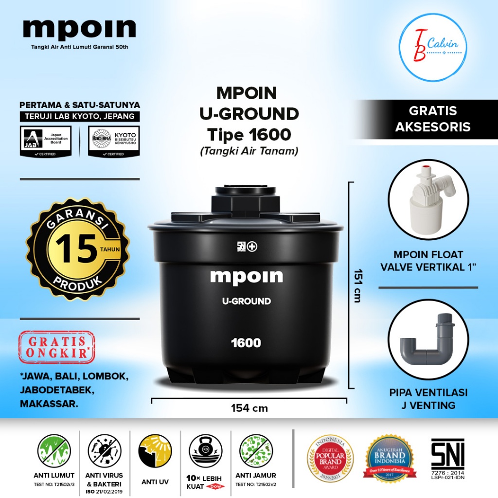 Tangki Tandon Toren Air Tanam Pendam MPOIN Plus 1600 Liter Underground