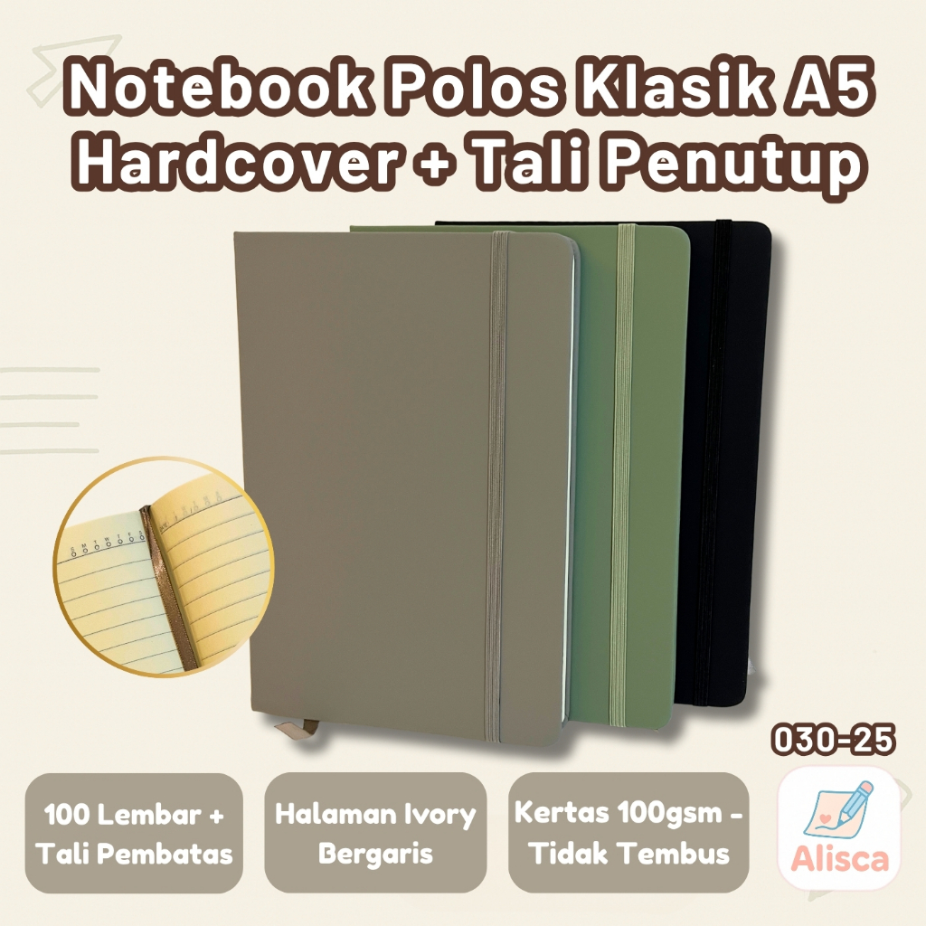 

Agenda Notebook Polos Hardcover A5 100 Lembar - Bibole 030-25 + Tali Penutup & Pembatas - Alisca