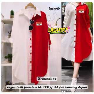 Srikandi long tunik jumbo ld 120 rayon twill premium motip polos merah putih wanita muslimah terbaru