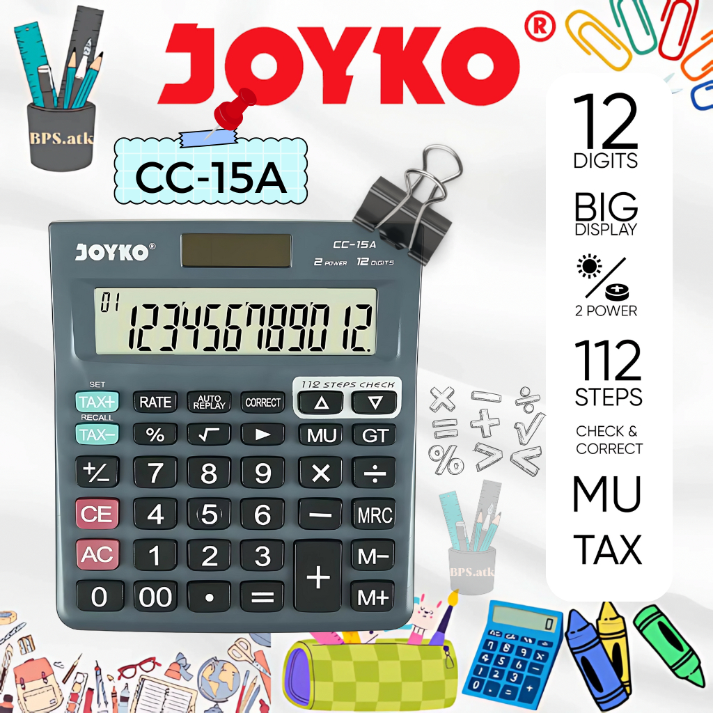 

JOYKO Calculator / Kalkulator CC-15A 12 Digits Check Correct Kalkulator Sekolah / Kantor