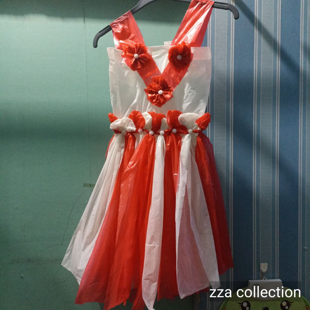 baju kresek merah putih,baju daur ulang anak perempuan bando,baju karnaval,baju fashion show MP