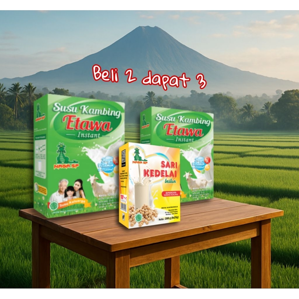 

BEli 2 SUSU KAMBING ETAWA NAGA SP ORIGINAL 250gr. GRATIS 1 KOTAK MINUMAN SARI KACANG KEDELAII