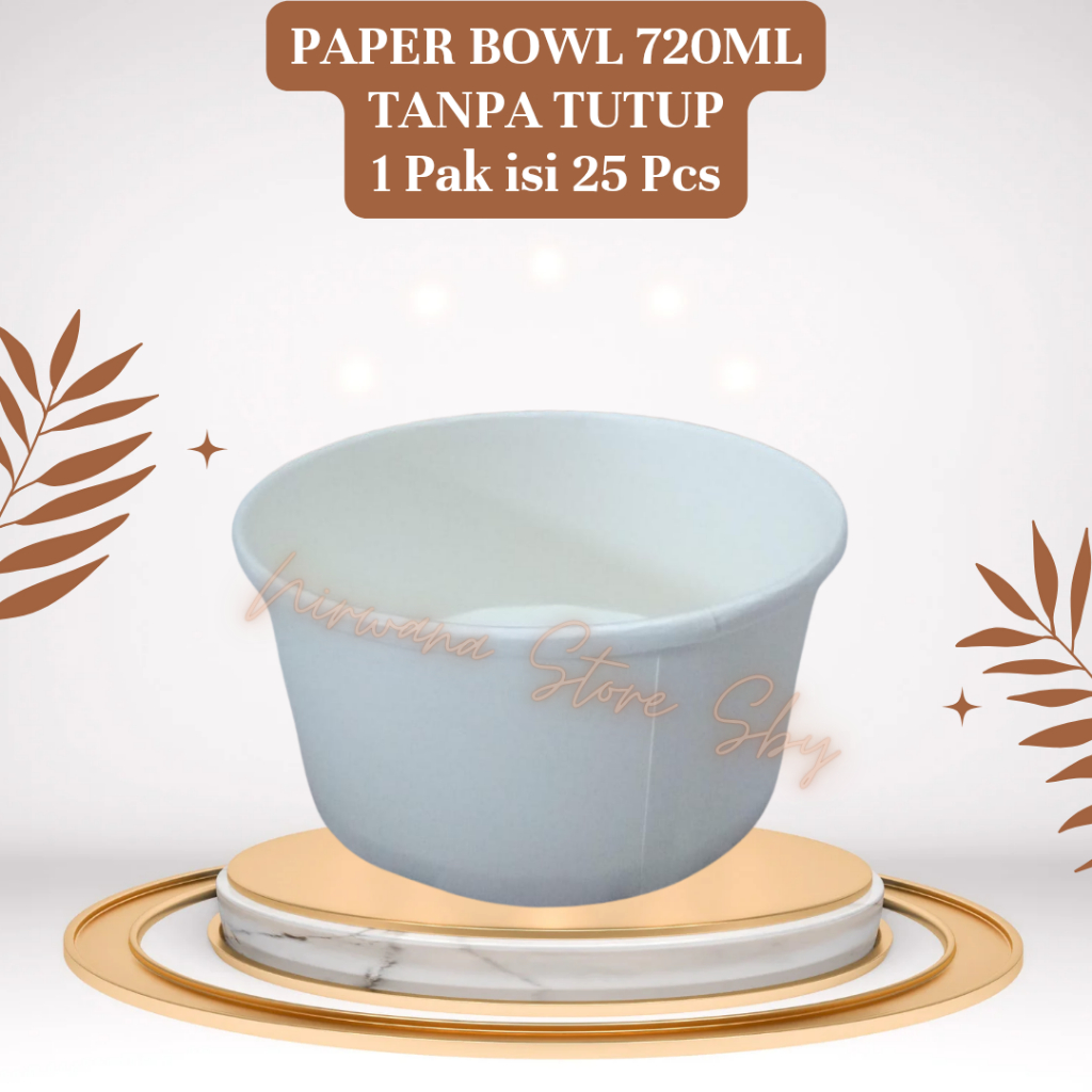 (25 Pcs) Paper Bowl 720ml Tanpa Tutup | Mangkok Kertas / Mangkuk Kertas