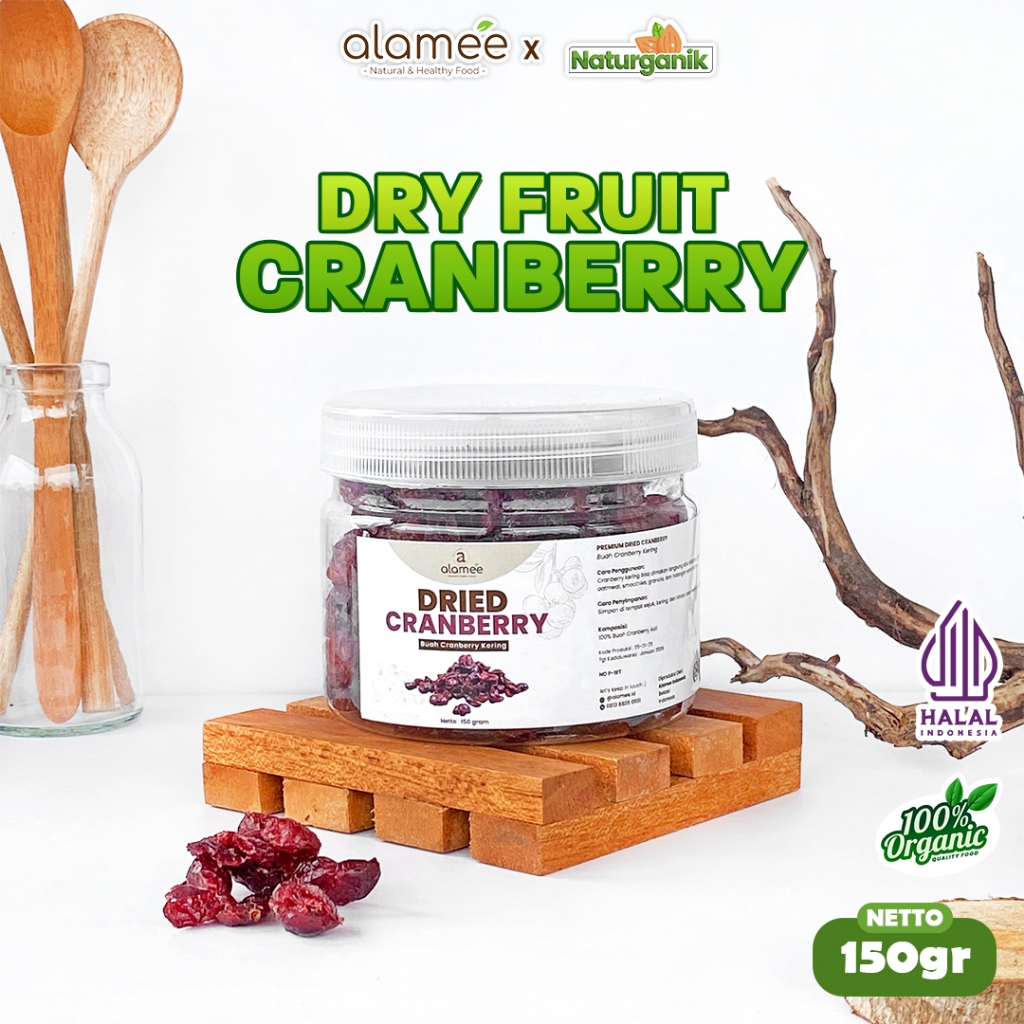 

ALAMEE Cranberry Kering Cemilan Buah Sehat Rendah Kalori Dried Cranberry Natural 100% Premium 150gr Naturganik