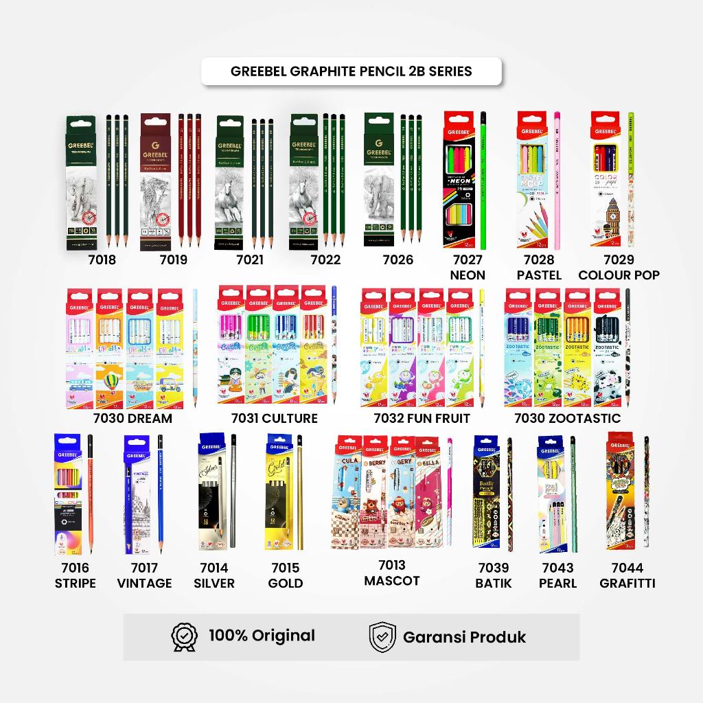 

GREEBEL Pensil Kayu 2B (12PCS/SET) / Pensil Tulis / Grafit Graphite / Pensil Ujian Sekolah / Pensil Gambar