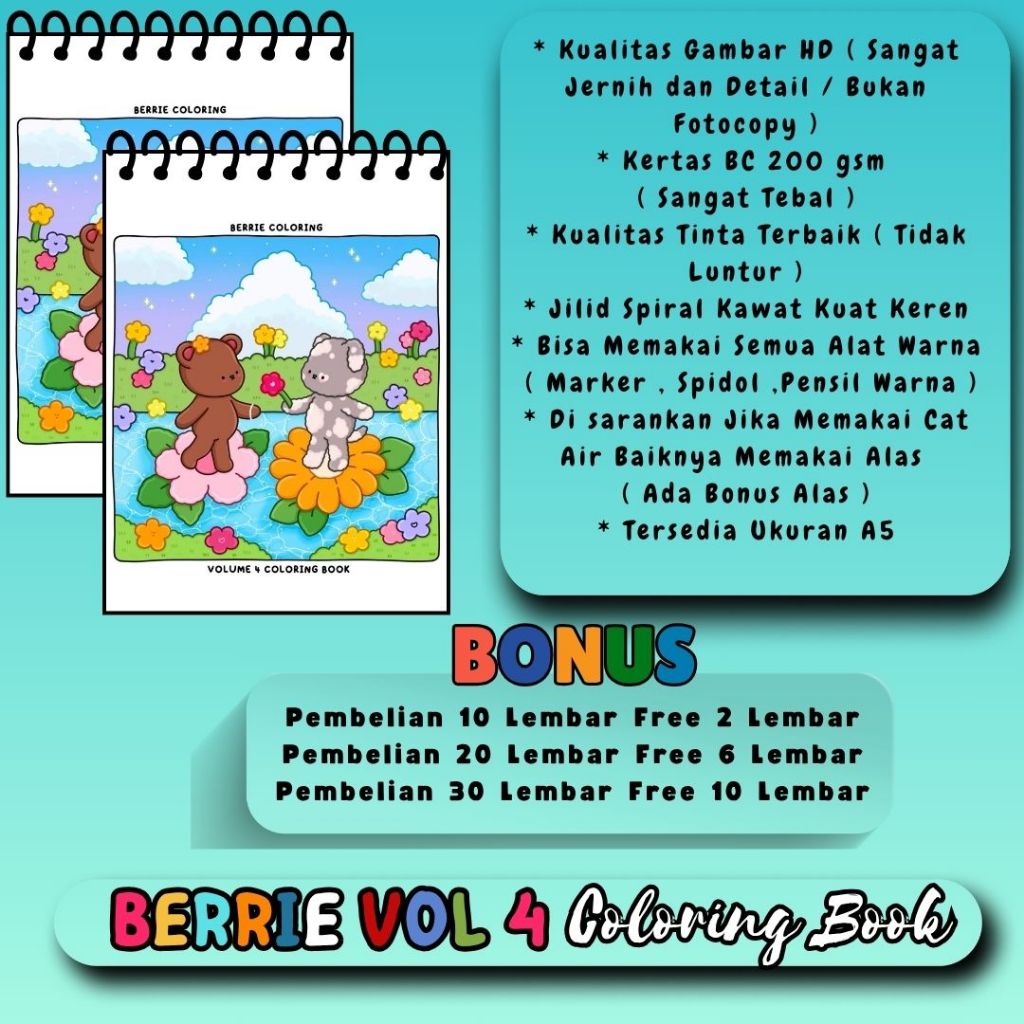 

Buku Mewarnai Tema Berrie Vol 4 Coloring Book Buku Gambar Keren Sketsa Jernih HD Kualitas Kertas Premium Tebal 200 gsm