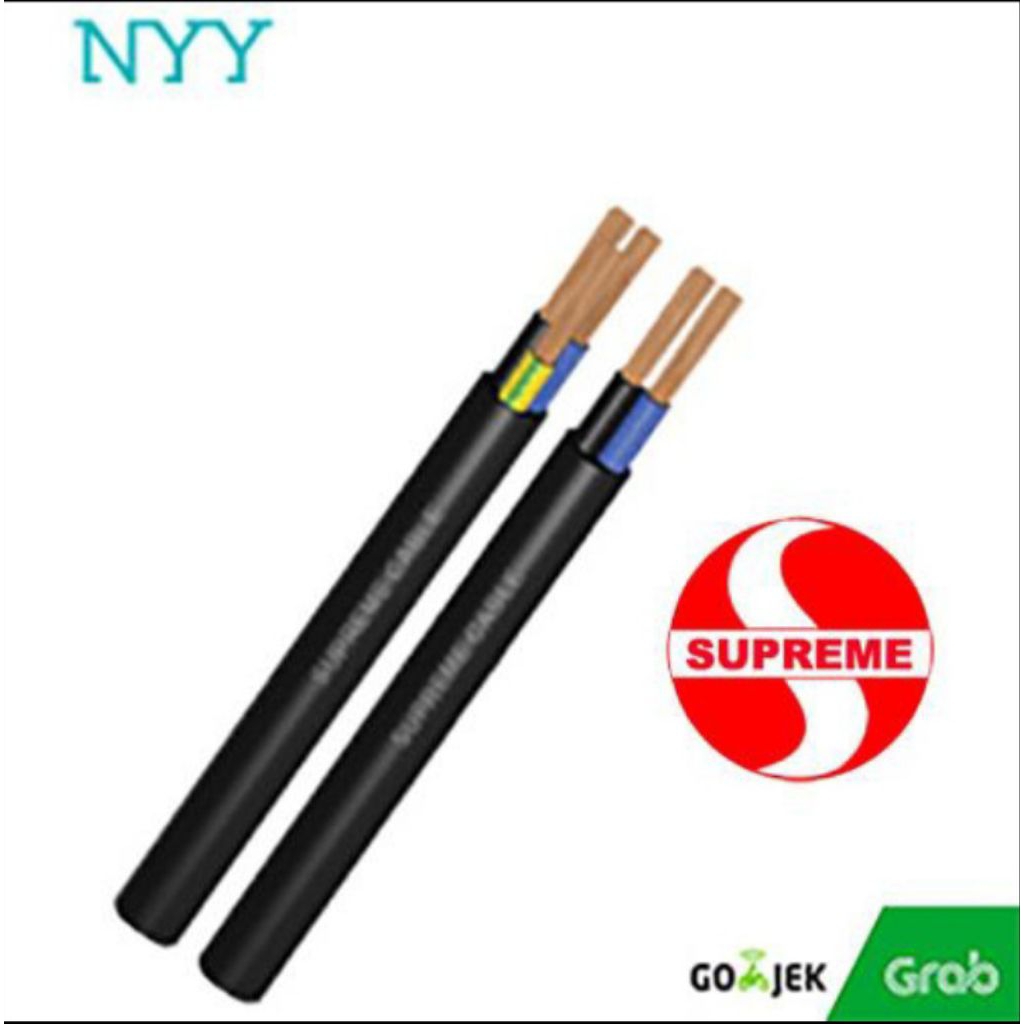 SUPREME Kabel Potongan Meteran Tufur Outdoor Hitam Kaku Tunggal Kawat NYY 3x2,5 3x2.5 mm Per 1 Meter