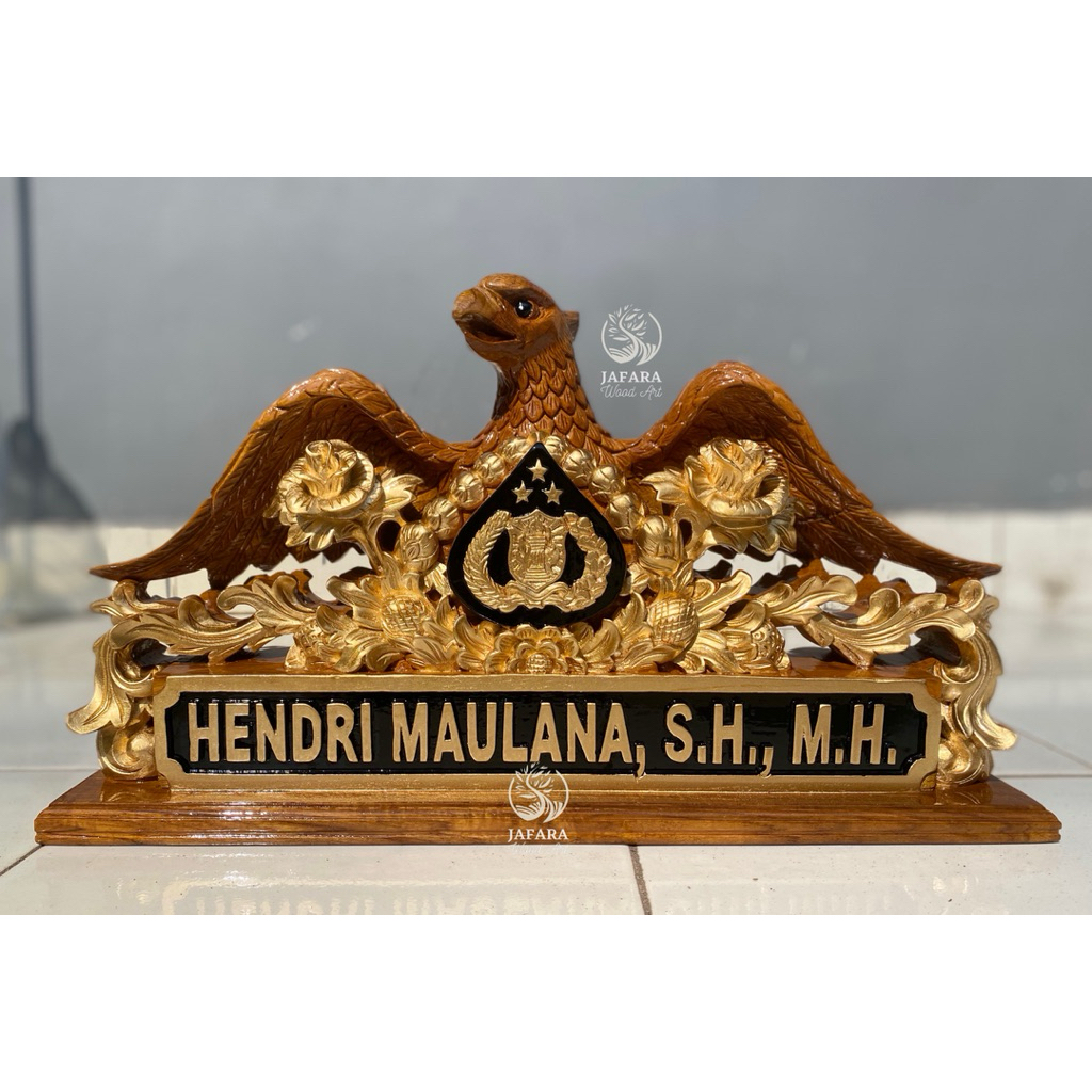 Papan Nama Meja Jabatan Ukir Kayu Jati Mewah Custom Garuda Indonesia