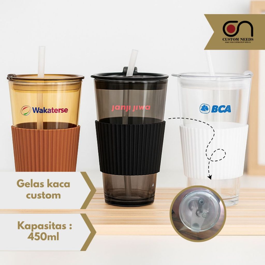 GELAS KOPI MUG CUSTOM UV DTF BOTOL CUSTOM NAMA BOTOL KACA CUSTOM BM344