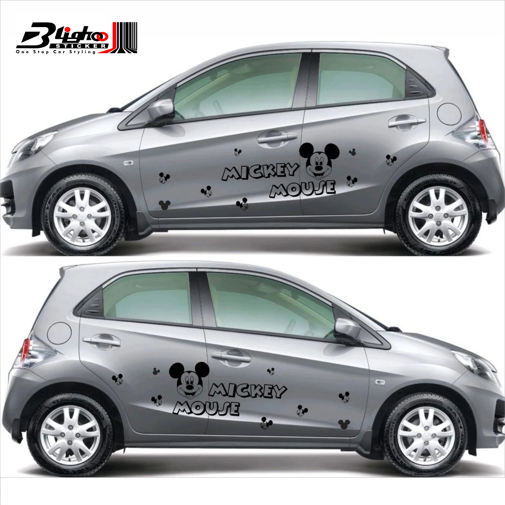 BLIGHOO - CUTTING STICKER MOBIL MICKEY MOUSE SMILE TEKS OUTLINE STIKER MOBIL AGYA BRIO AYLA KEREN LU