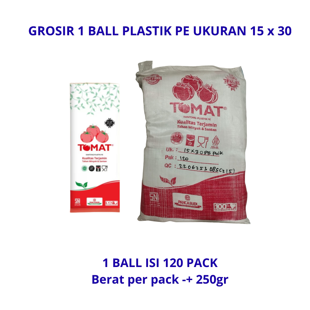 GROSIR 1 KARUNG / BALL PLASTIK PE TOMAT UKURAN 15X30