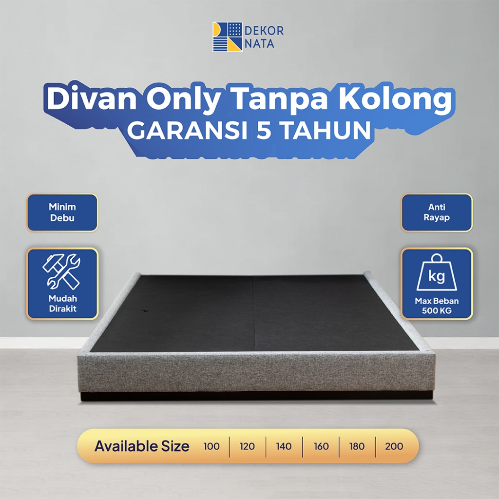 [GARANSI 5 TAHUN] Dekornata - Divan only Tempat Tidur Laci Dipan Knockdown Tanpa Kolong / Bed Frame 