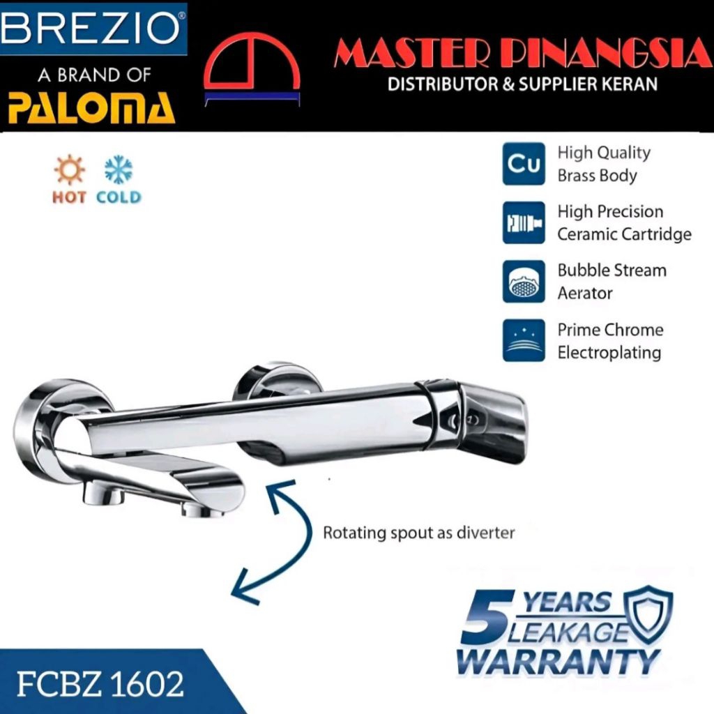 BREZIO FCBZ 1602 Keran Mixer Bathub Shower Mandi Kran Air Sower Panas Dingin