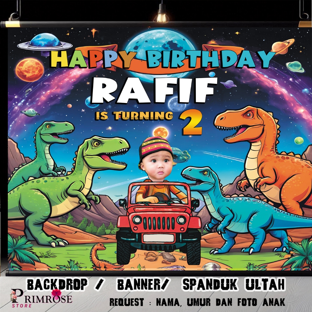 spanduk ulang tahun jurassic dinosaurus banner birthday