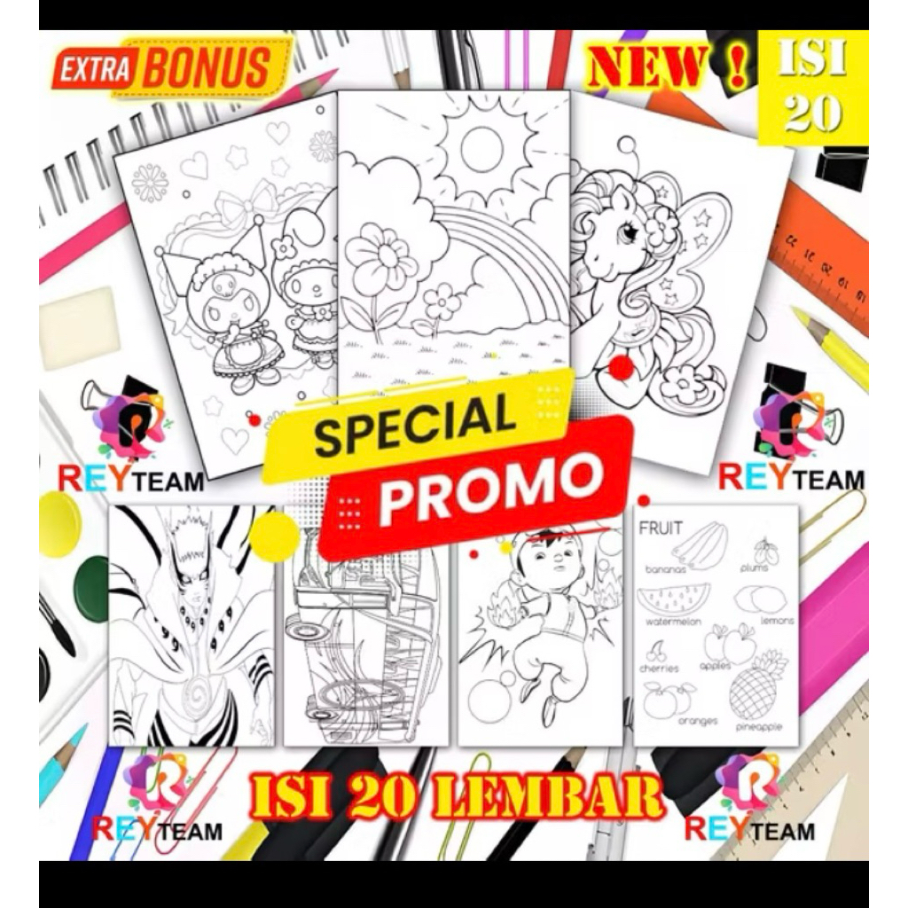 

20 lembar kertas mewarnai anak / kertas bergambar