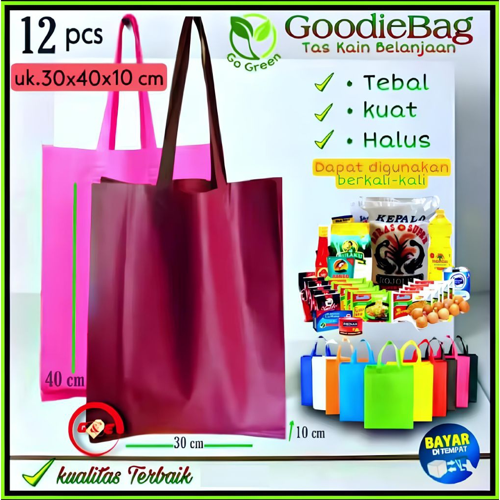 

Goodiebag Ukuran 30x40x10 cm Lusinan Tas Kain Spunbond Muat isi 10 kilogram Tote Bag Belanja Hajatan