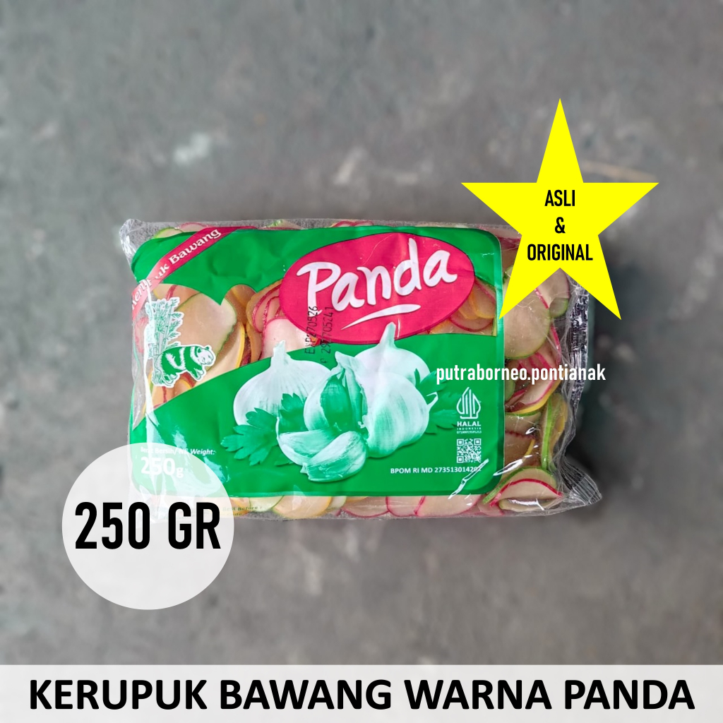 

Kerupuk Mentah Bawang Warna 250gr cap Panda / Krupuk Bawang Mentah / Kerupuk Murah