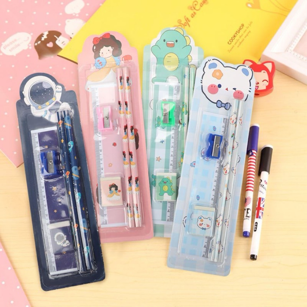 

ALAT TULIS SET 5IN1 / ALAT TULIS SET PENSIL PENGGARIS / PENSIL SET SEKOLAH / ALAT TULIS SET SEKOLAH