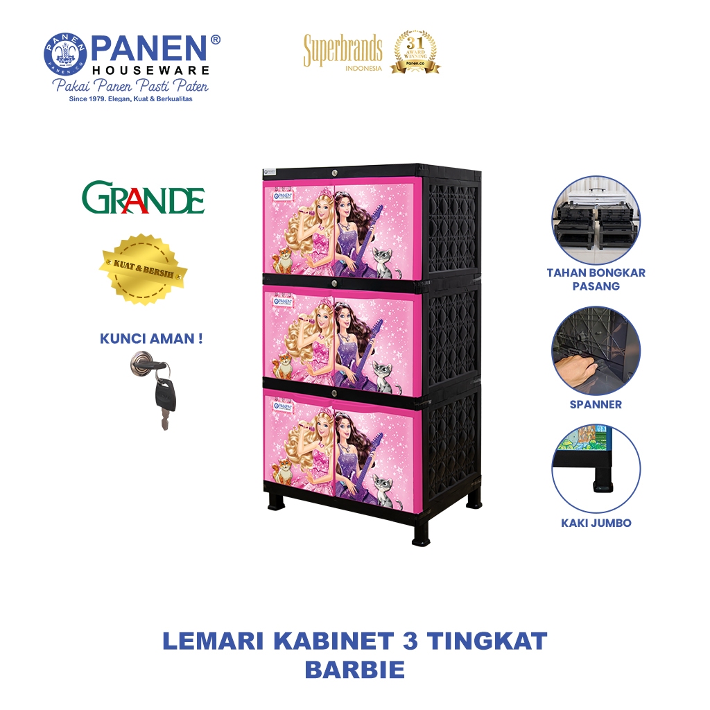 Panen Lemari Kabinet Grande 3 Tingkat 6 Pintu Barbie /  Lemari Plastik Pakaian Jumbo Anak