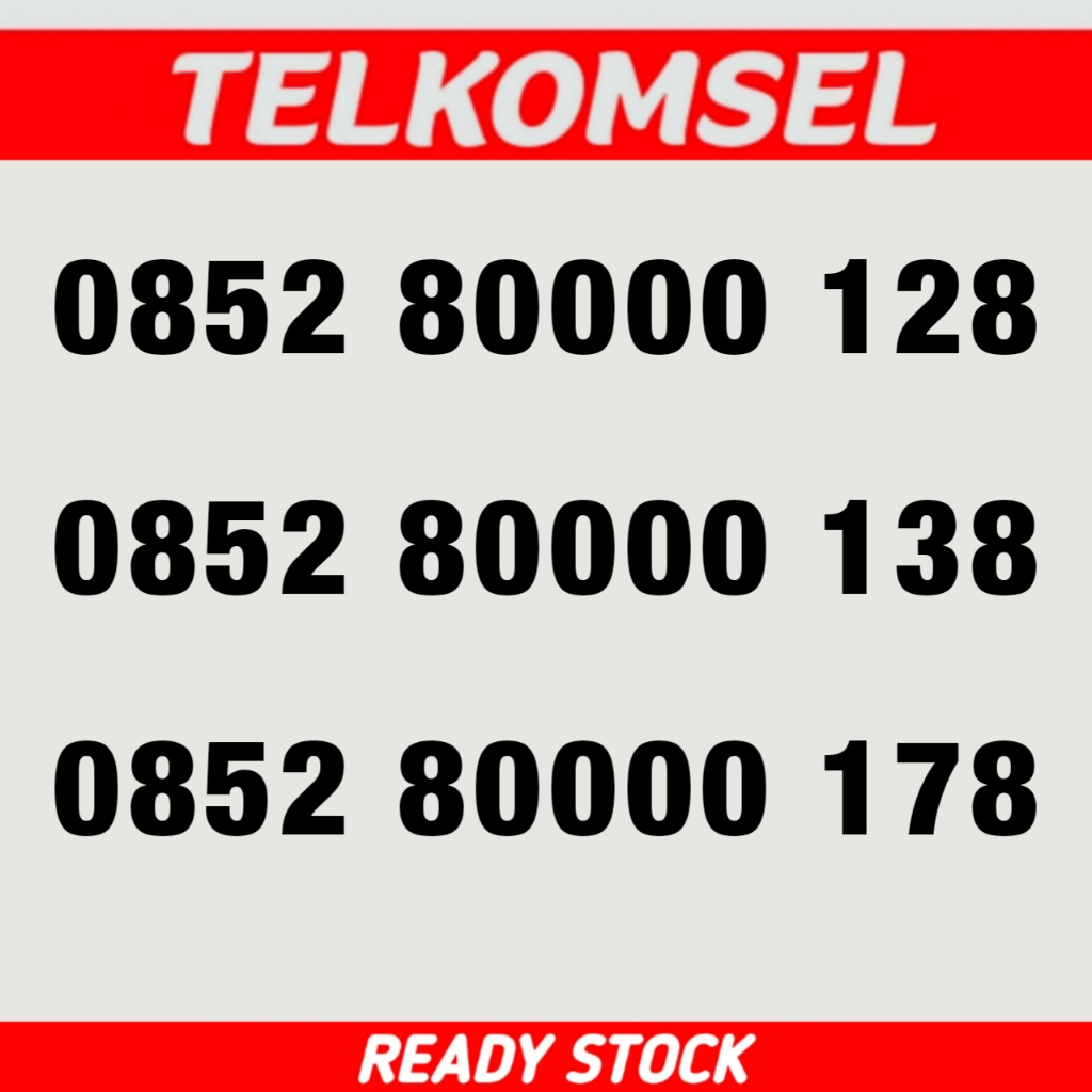 Kartu Perdana Nomor Cantik Telkomsel Hokj 80000 1x8 - 0852 80000 128 - 0852 80000 138 - 0852 80000 1