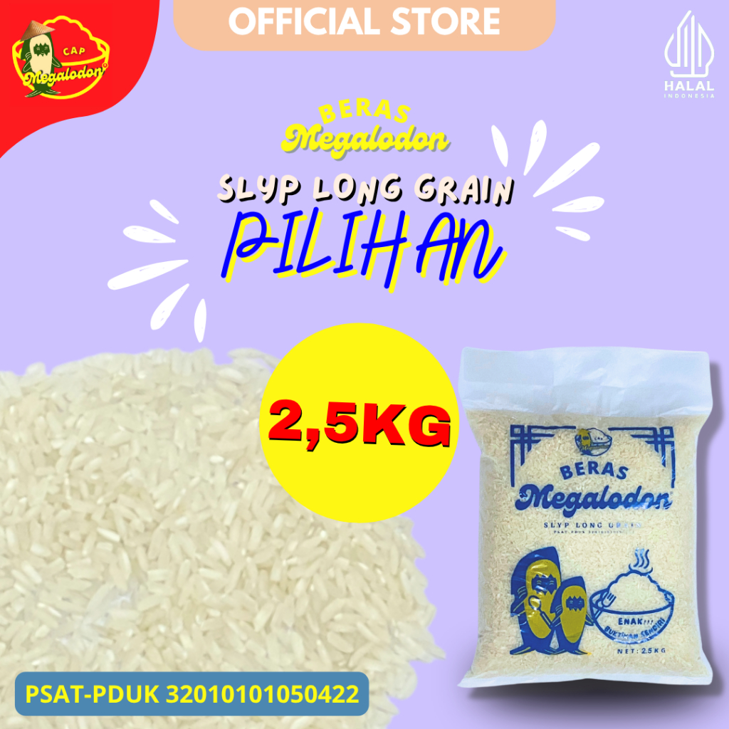 

Beras Cap Megalodon SLYP LONG GRAIN PILIHAN 2,5 Kg Bersih, Berkualitas & Terjamin