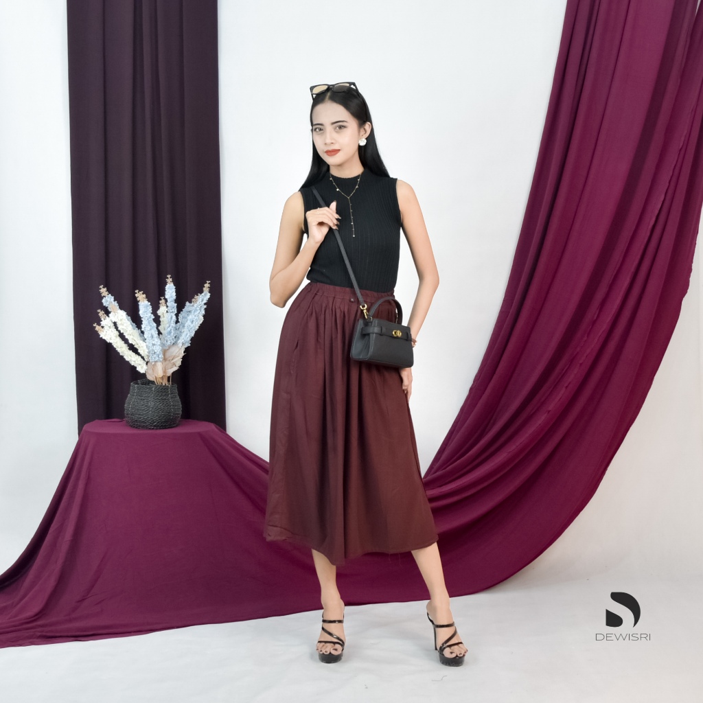 Celana Kulot Rok Polos Jumbo DEWISRISOLO Bahan Katun Rayon Bawahan Wanita Dewasa Casual Santai Nyama