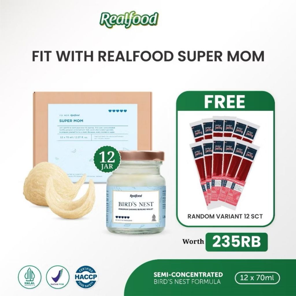 

Realfood Super Mom 12 Jar Vitamin Promil | Sarang Burung Walet | Asam Folat FWR Indo Birdnest