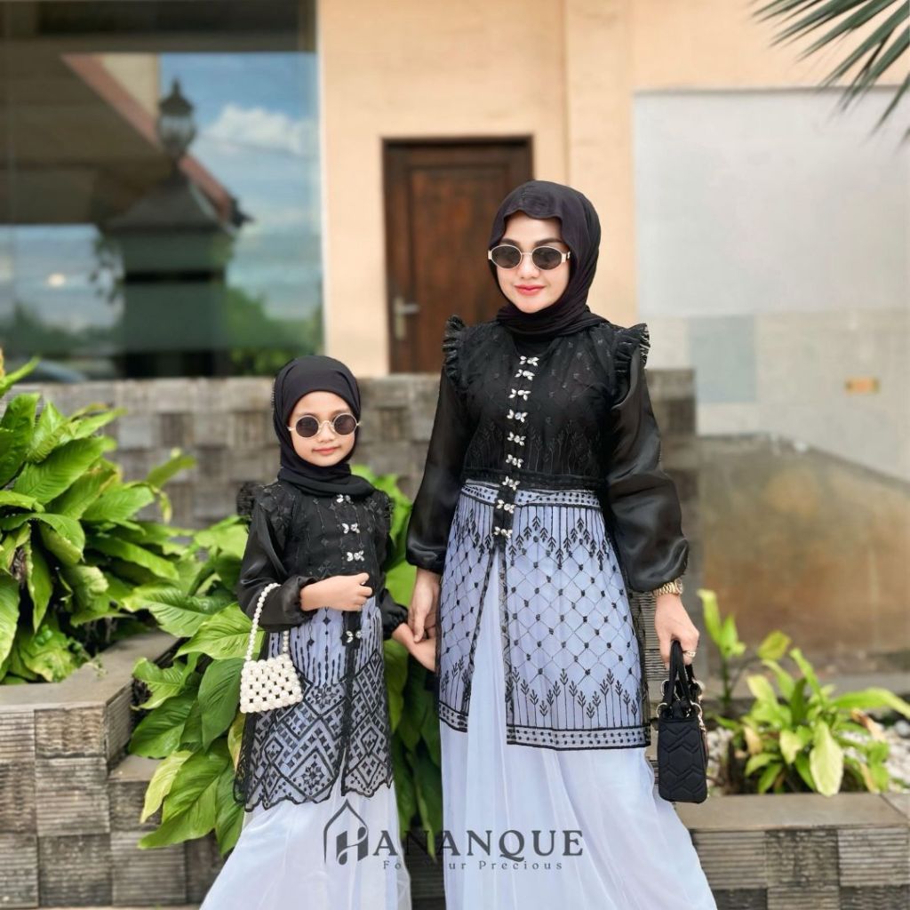 Hananque Khansa Outer Tunik Kondangan Couple Ibu dan Anak Usia 1-13 Tahun Brokat Tulle Kondangan