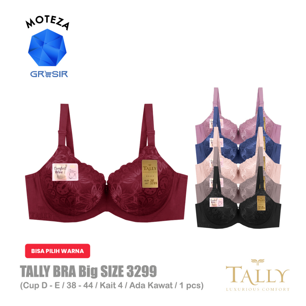 GROSIR [Min 3 pcs] Tally 3299 Bra BH Wanita Jumbo Big Size | Brokat Busa Tipis | Cup D - E | Kawat |