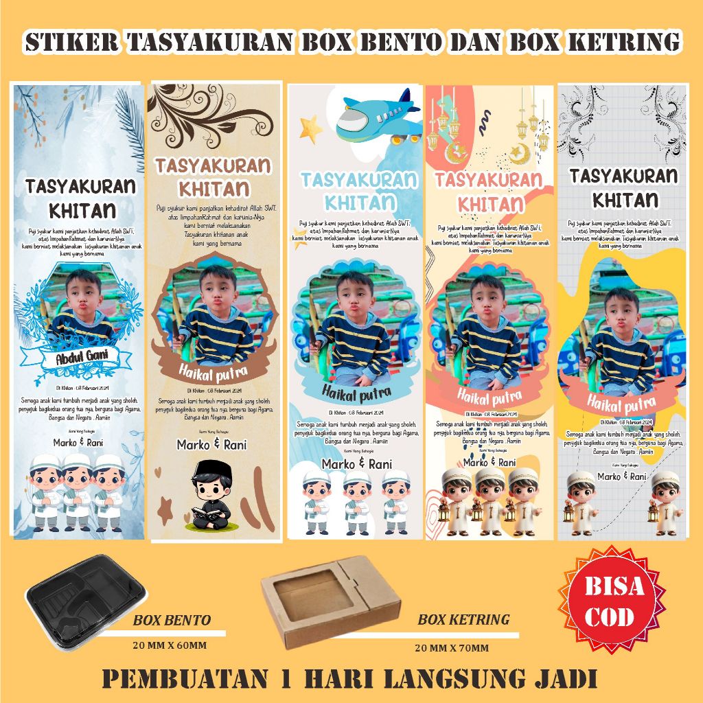

Stiker tasyakuran dan syukuran khitan dan khitanan box bento dan box catering pembuatan 1 Hari langsung jadi