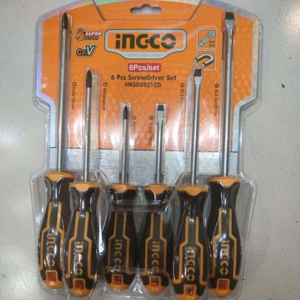 HKSD0821CG - (CG) OBENG GG.KARET SET (6 PCS) obeng gagang karet merk INGCO ingco