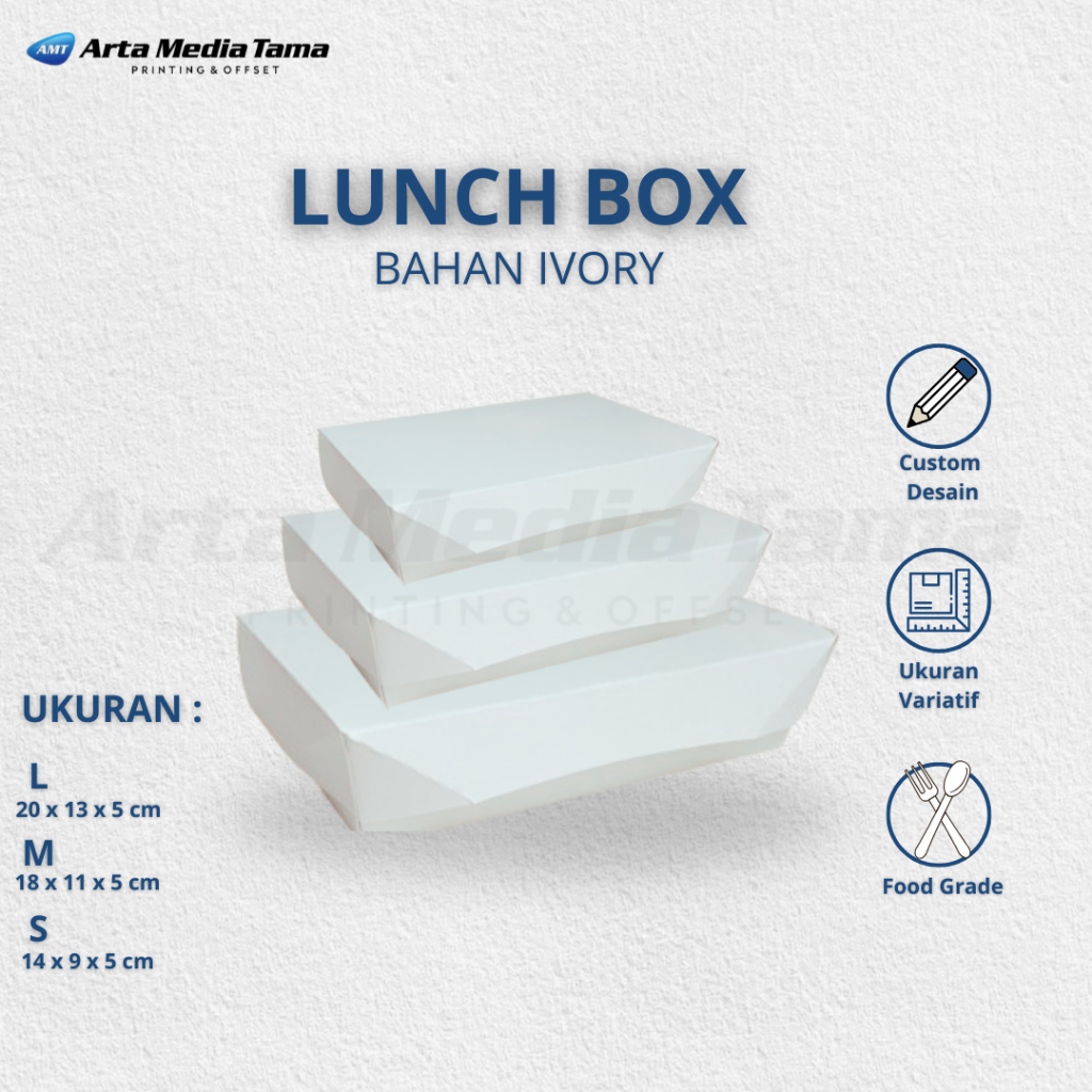 Paper Lunch Box Ivory Laminasi | Kotak Makanan Kertas Foodgrade Ukuran S M L | Lunch Box Ivory Putih