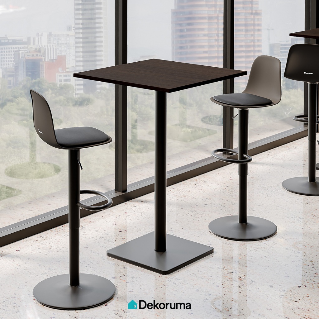 Dekoruma MASON Meja Bar Dengan Top Kayu Minimalis / Meja Cafe 70x70CM New London Elm- Cokelat Tua