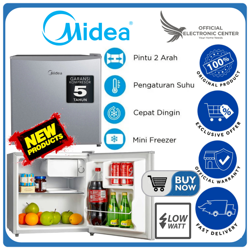 MIDEA KULKAS MDRD86FGG50ID MDRD-86FGG50ID MDRD86FG PORTABLE MINI BAR 50L SUPER COOLING SUPER LOW WAT