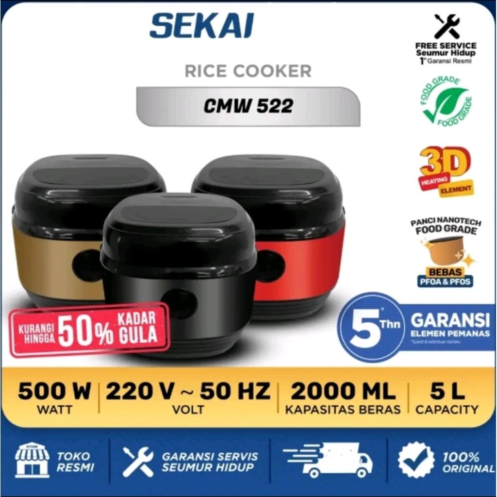 Rice Cooker Digital Sekai CMW-522 | Magic com CMW522 8in1 2L low carbo sugar