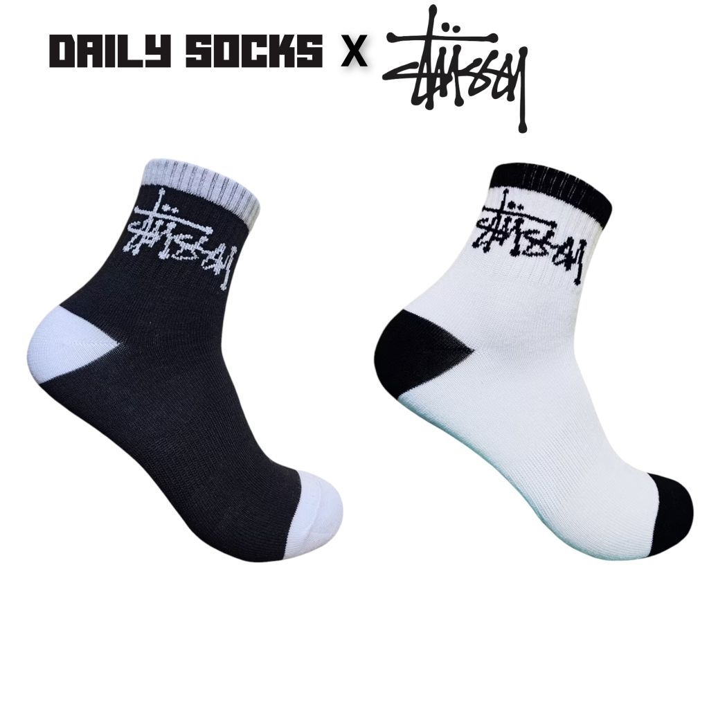 KAOS KAKI PENDEK MOTIF STUSSY HITAM PUTIH PREMIUM