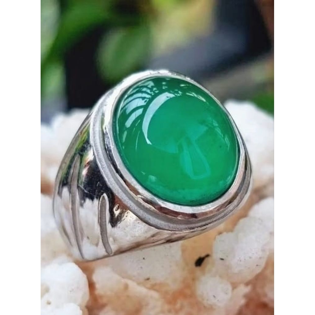 CIncin Batu Akik Natural Hijau Topaz Garut