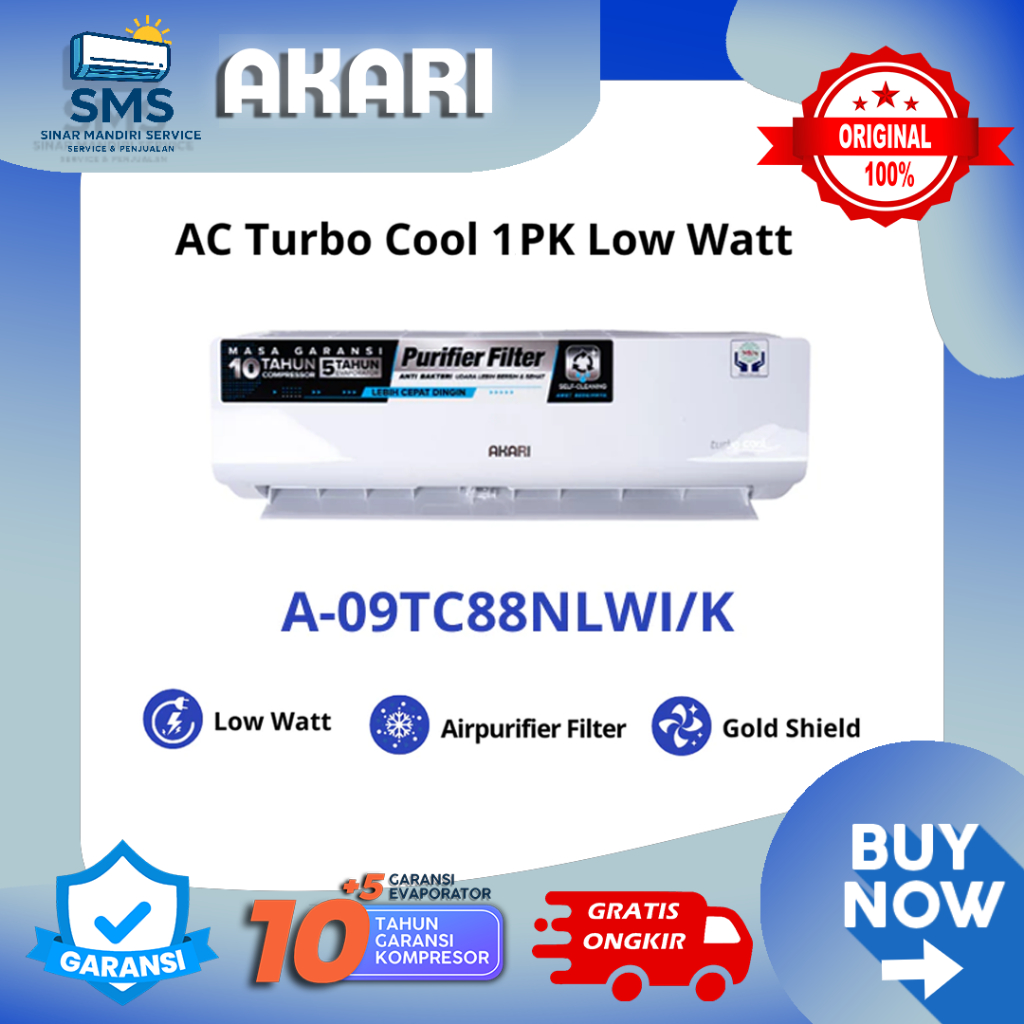 AKARI AC 1PK Turbo Cool Airpurifier A-09TC88NLWI Low Watt Termurah
