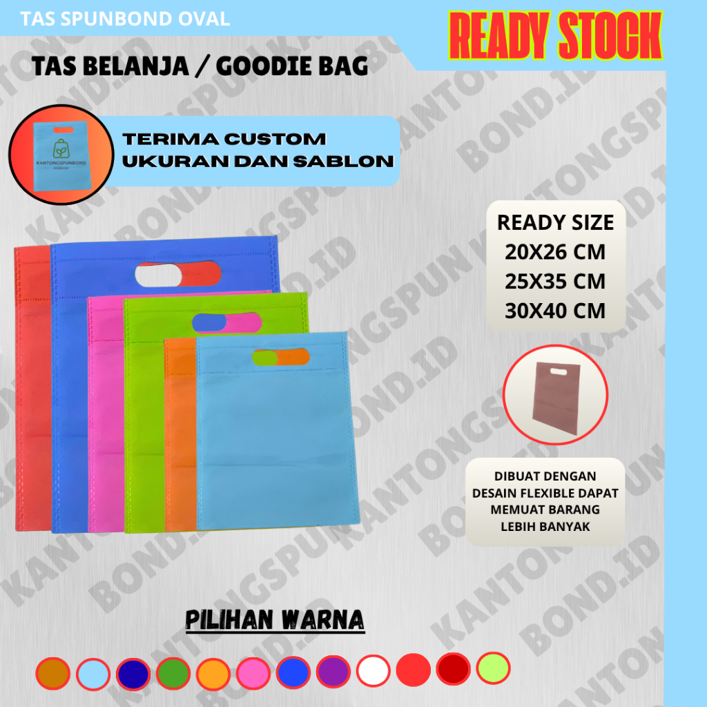 

Paket EKONOMIS (20 Pcs) Goodie Bag Tas Belanja Spunbond Model Oval Dcut Kantong Kain