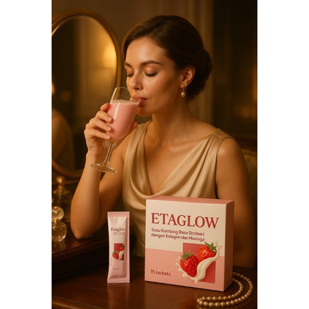 ETAGLOW KOLAGEN/ETAGLOW SUSU KAMBING RASA STROBERY 1BOX ISI 15 SACHET