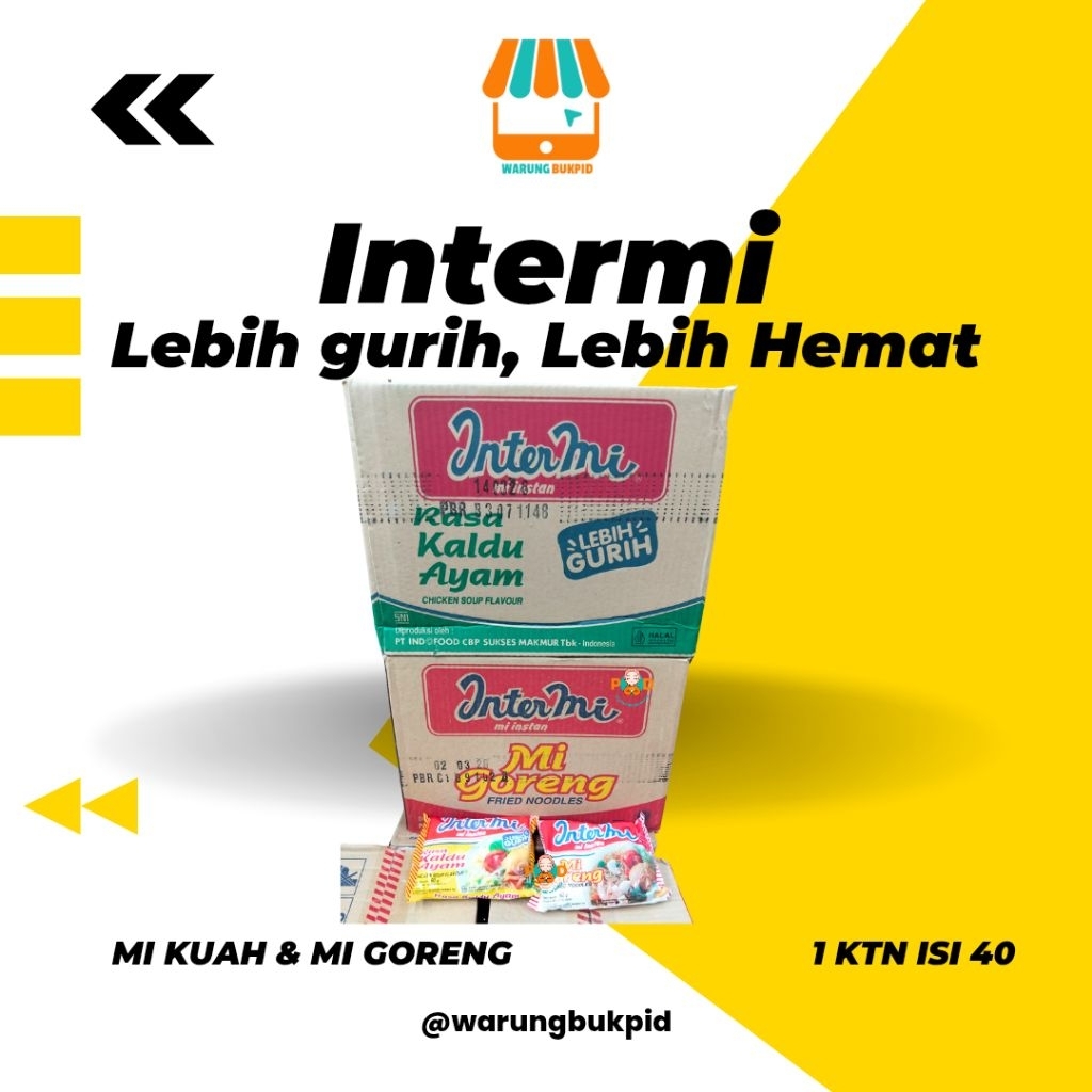 

INTERMI 1 KARTON ISI 40 BKS MIE GORENG MIE KUAH KALDU AYAM MI INSTANT