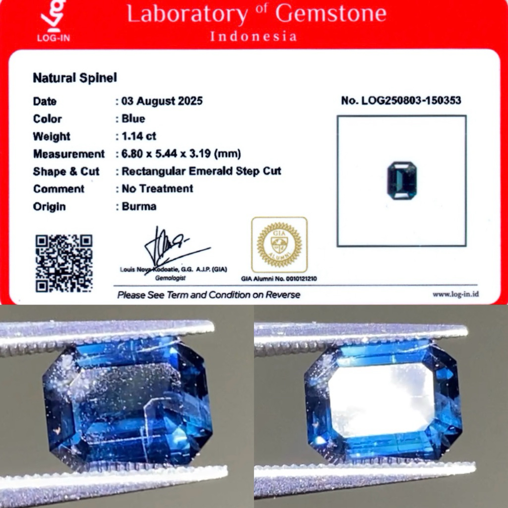 1,14 cts Natural Metalic Greenish Blue Spinel like Cobalt Blue origin Burma No Treatment Memo LOGIN 