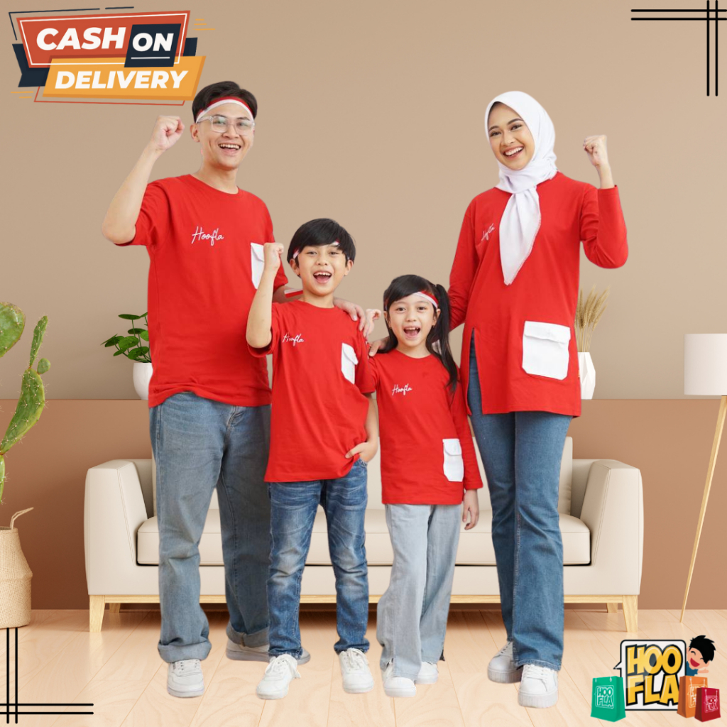 Baju Kaos Couple Seragam Sarimbit Keluarga Ayah Ibu Anak Lukita Series Merah
