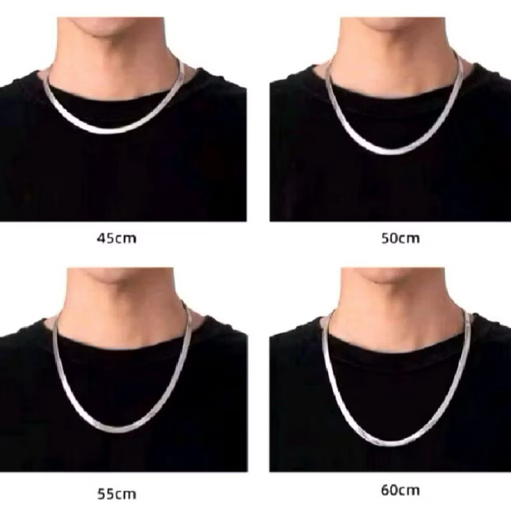 Kalung Titanium Silver Belut Pipih Bestseller Pria Wanita Terbaru [ COD ]