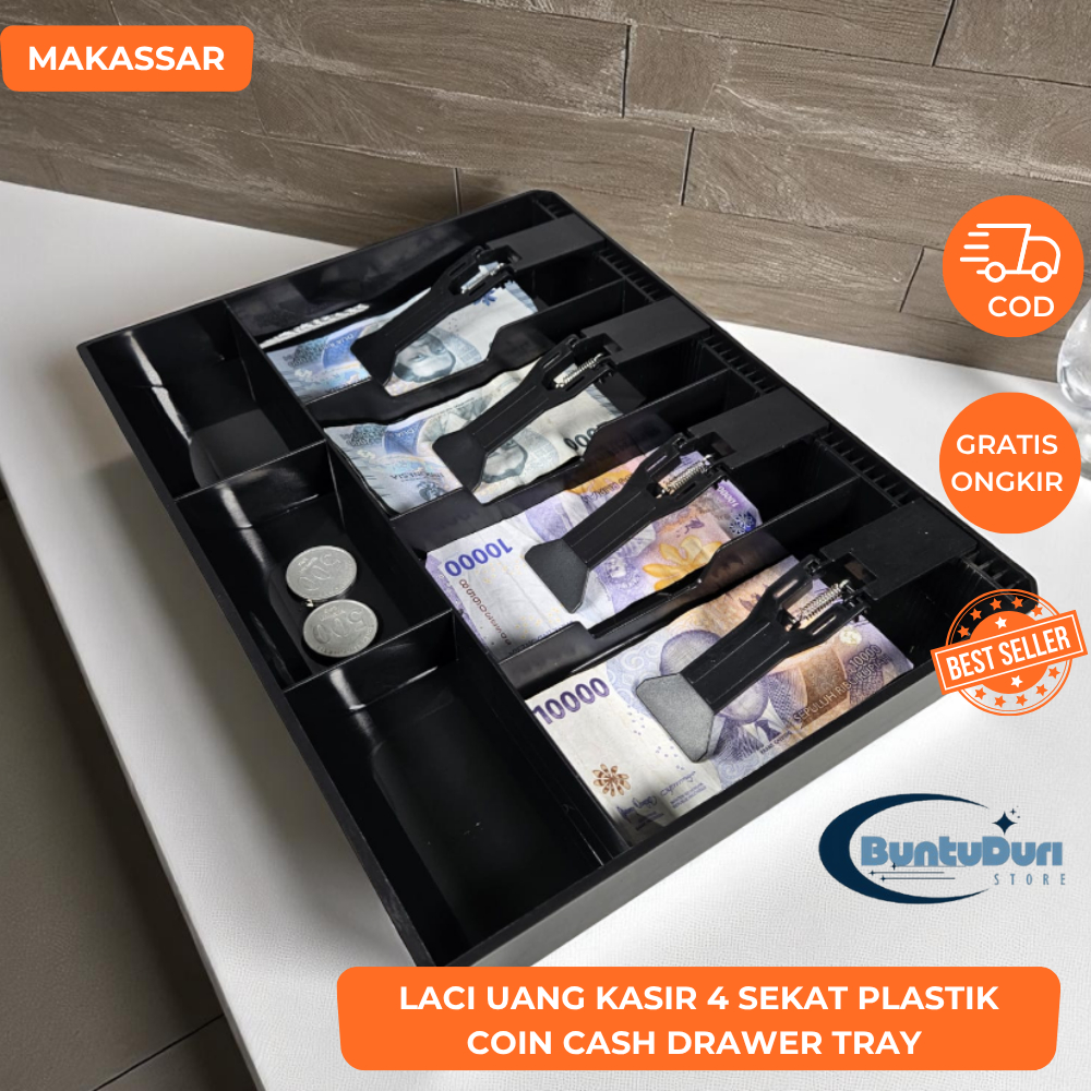 Laci Uang Kasir 4 Sekat Plastik Coin Cash Drawer Tray