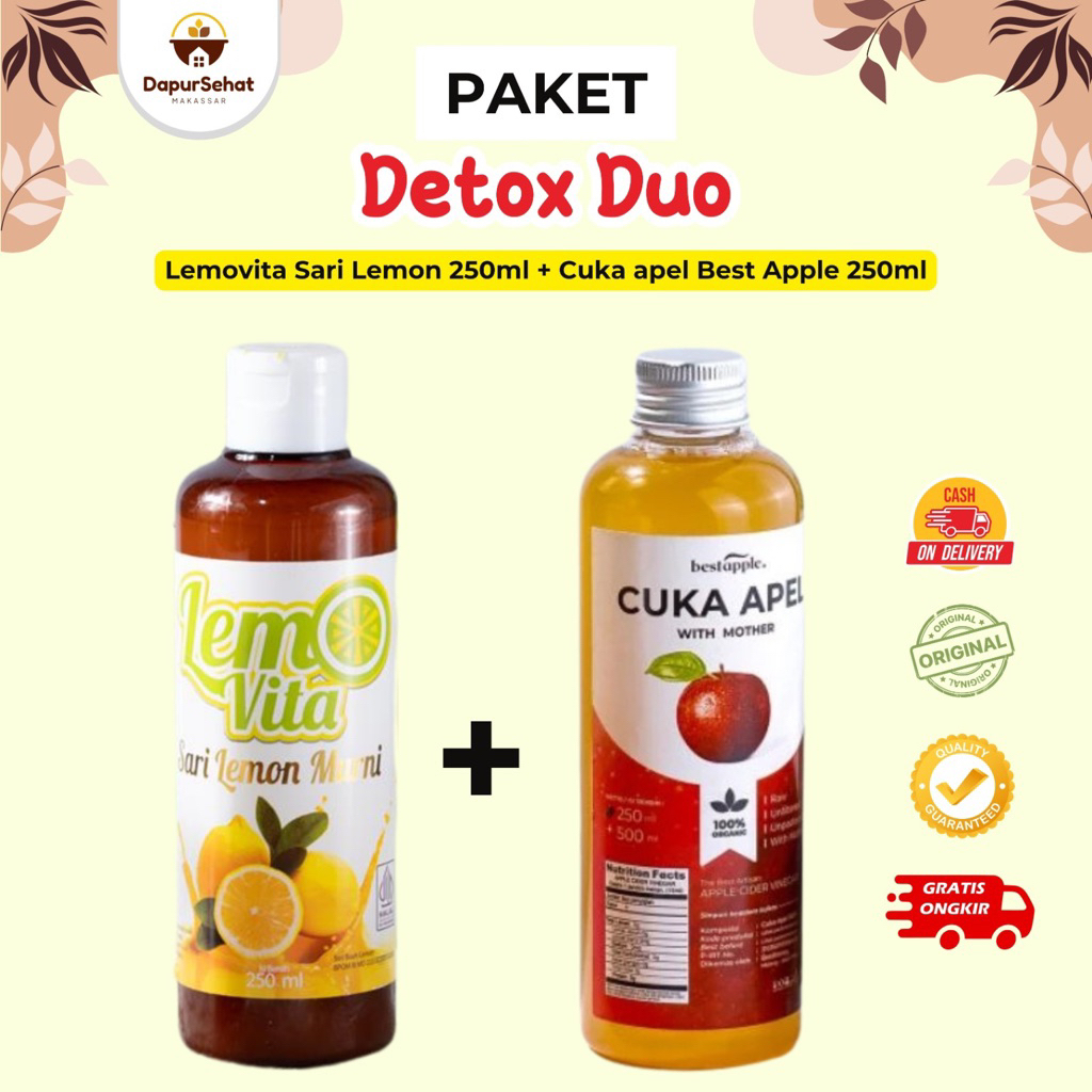 

Paket bundling 250 ml cuka apel best apple +sari lemon murni lemovita kemasan 250 ml free sendok kayu