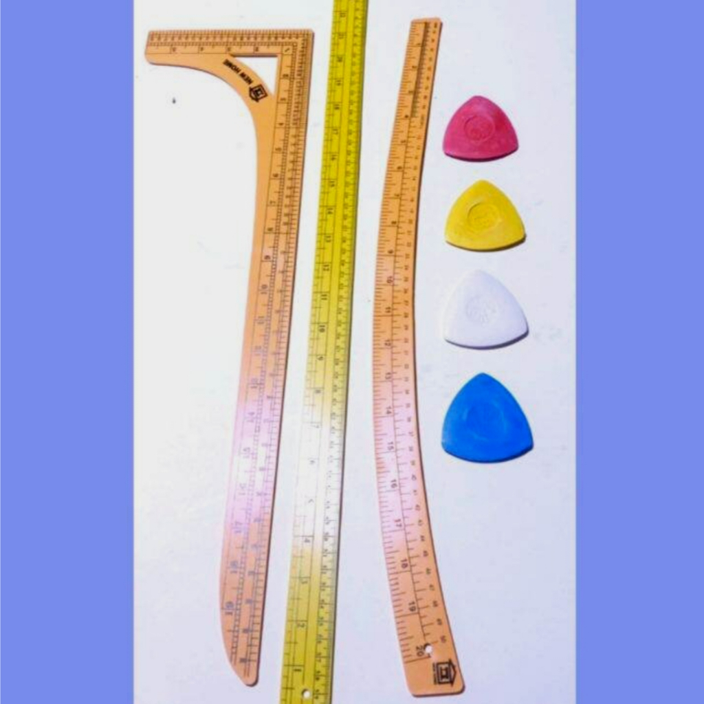 penggaris pola jahit / paket berisi 3 penggaris 4 kapur warna campur / penggaris besar / penggaris p