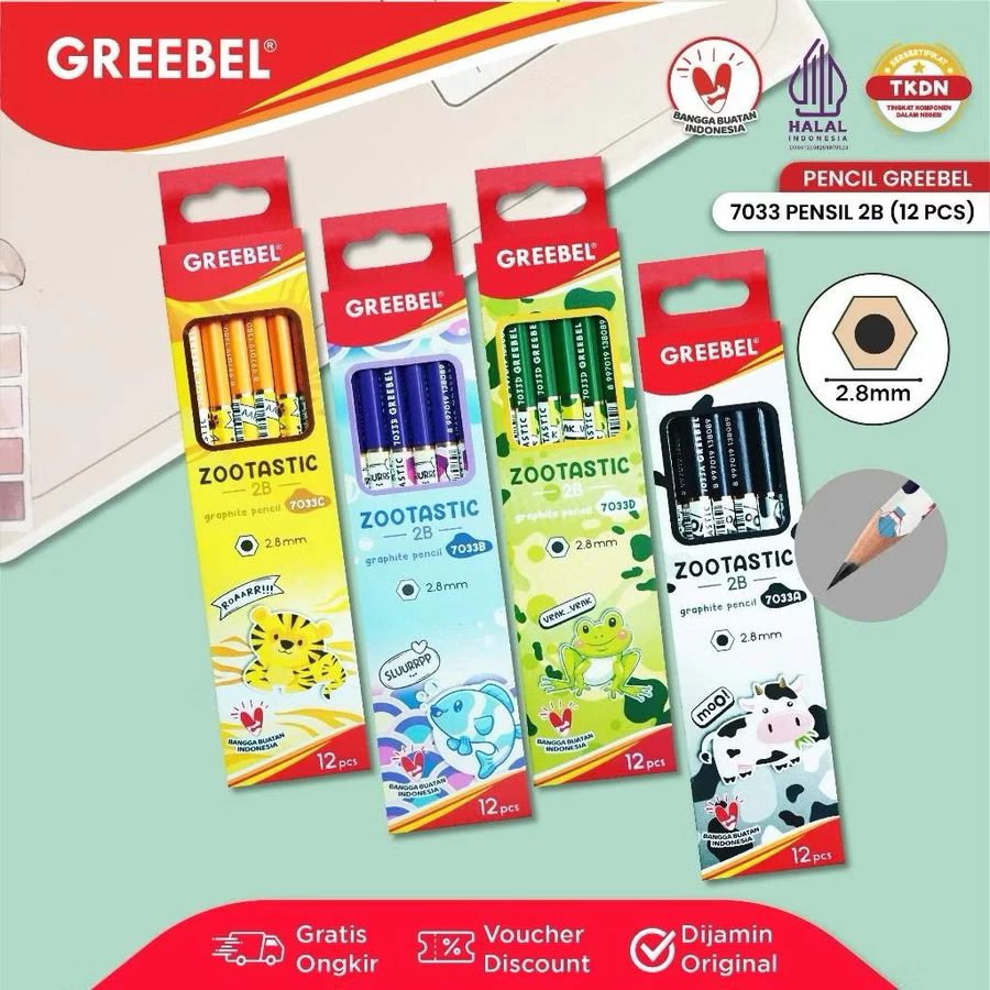 

[ 1 LUSIN ] PENSIL KAYU 2B GREEBEL ZOOTASTIC