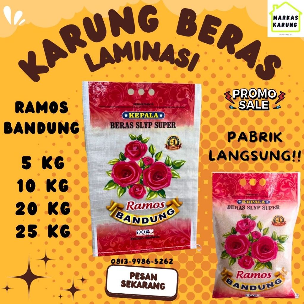 Karung Laminasi RAMOS BANDUNG Merah Beras Super Karung Beras SLYP SUPER