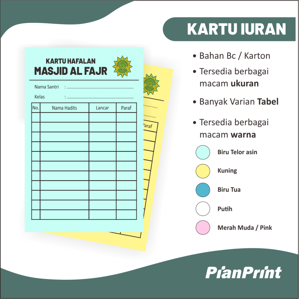 

Kartu Iuran Bahan Kertas Karton Tersedia 5 varian warna
